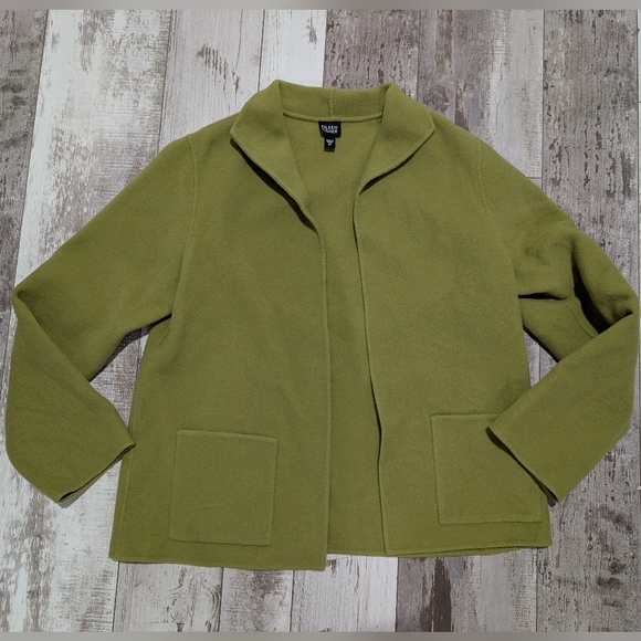 Eileen Fisher Jackets & Blazers - Eileen Fisher Women's Wool Cashmere,Wool Blend Open Front Jacket Green‎ size M